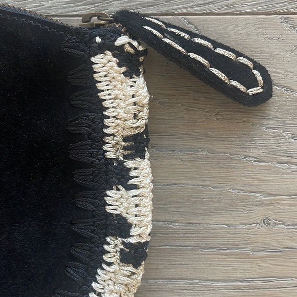 Anthropologie 💯 Black Suede Jasper & Jeera with Cream Metallic Stitching 7”x7” - Picture 5 of 5